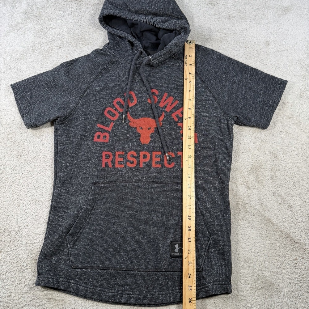 Under Armour Project Rock Hoodie Mens Medium Grey Short Sleeve Terry Brahma Bull - Picture 5 of 7